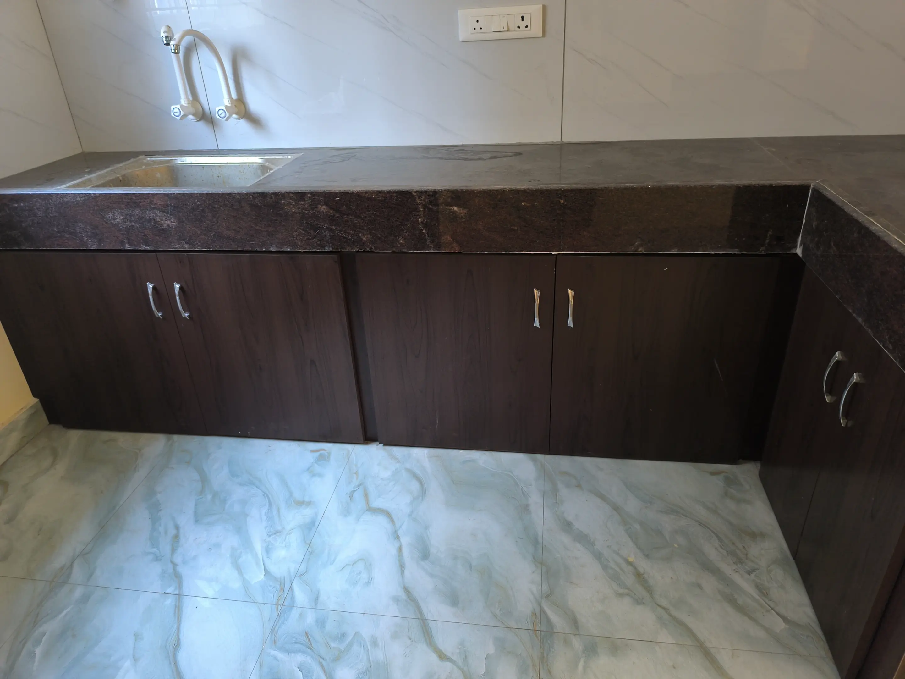 Completed residential home: kitchen countertop and storage